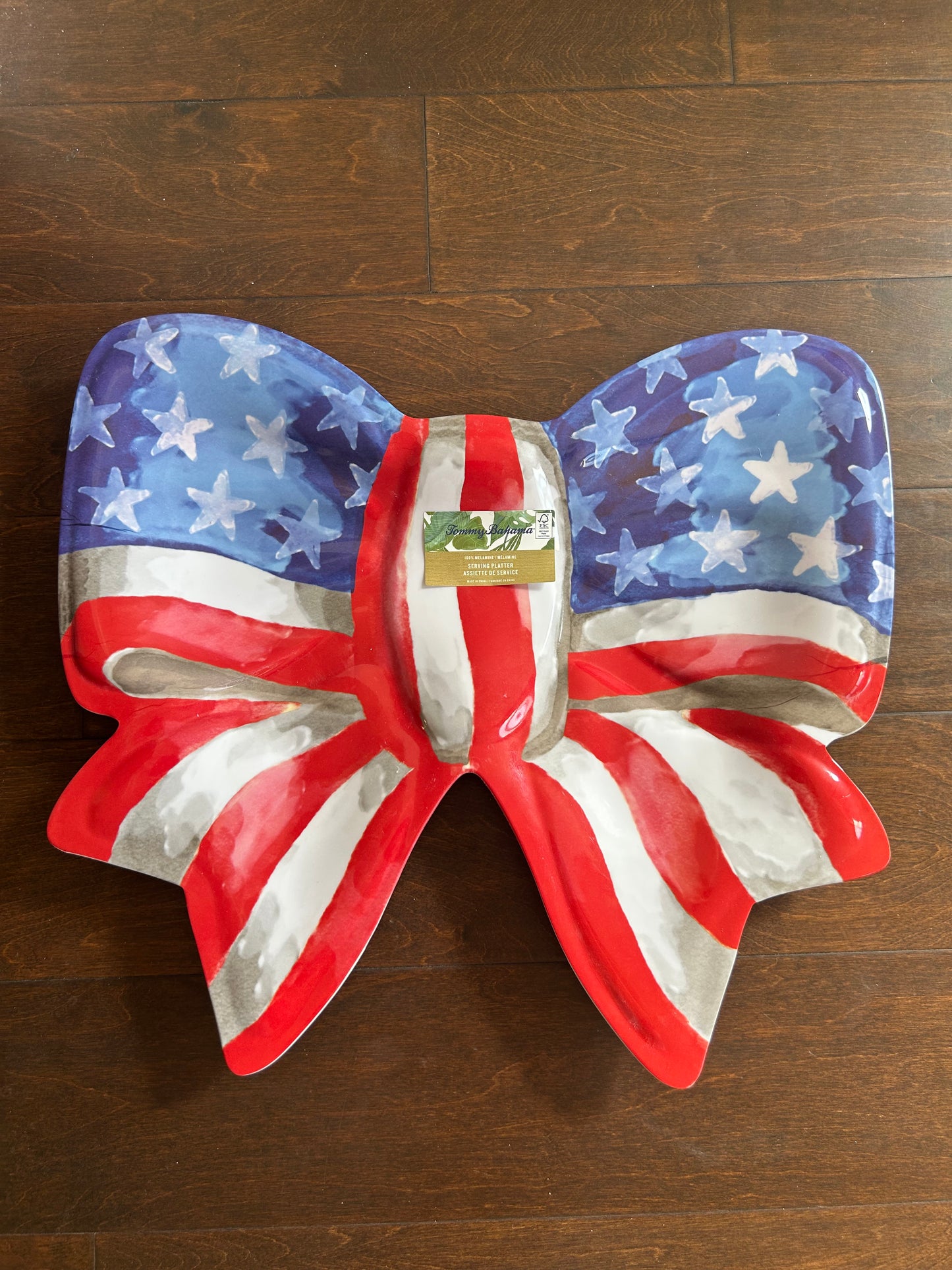 Tommy Bahama Americana Platter Star Stripes Bow Shape Melamine New