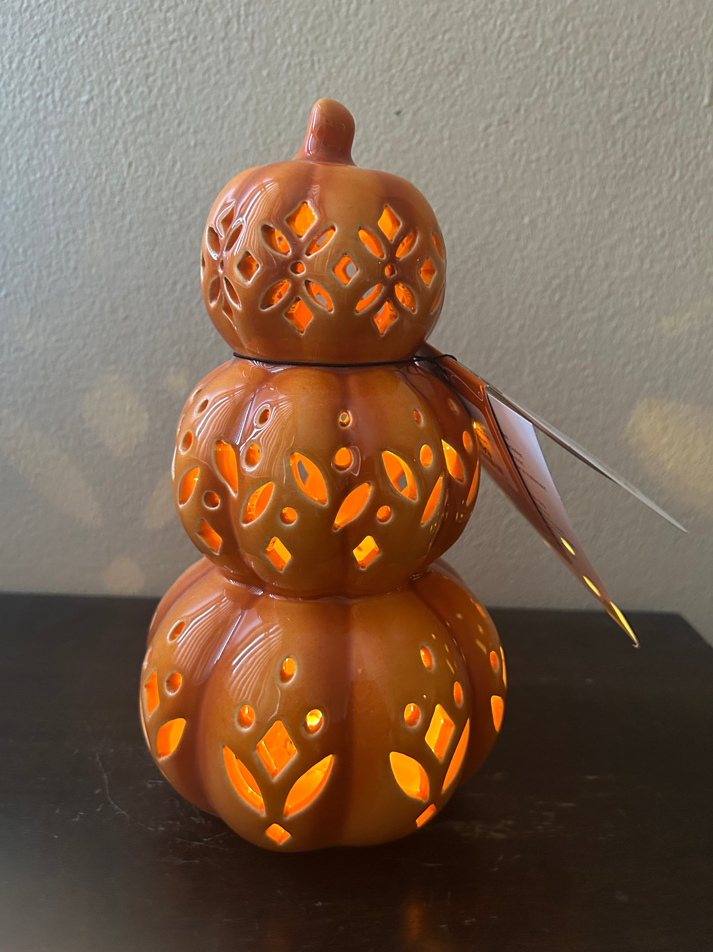 Martha Stewart Stacked Led Pumpkins New Orange Fall Decor Ceramic 9” Tall