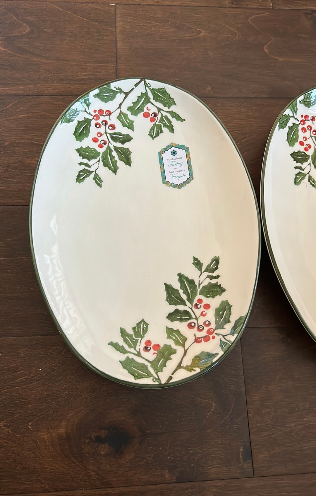 Papart Ceramic Set Of 2 Holly Berry Christmas Oval Serving Platters New 11.5”x81/4”