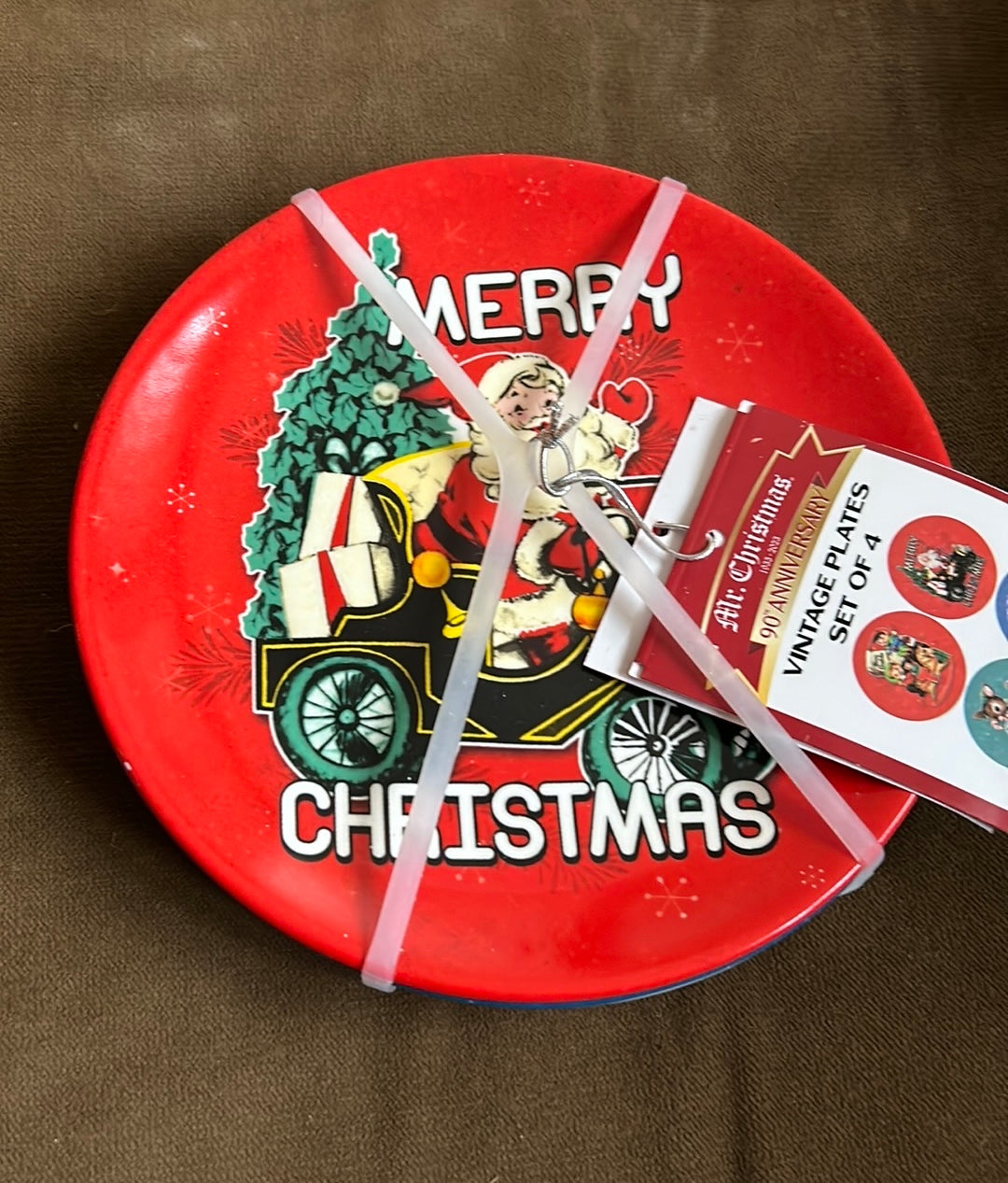 MR CHRISTMAS 4 Pc PLATES Santa Snowman Retro Ceramic 90th Anniversary New