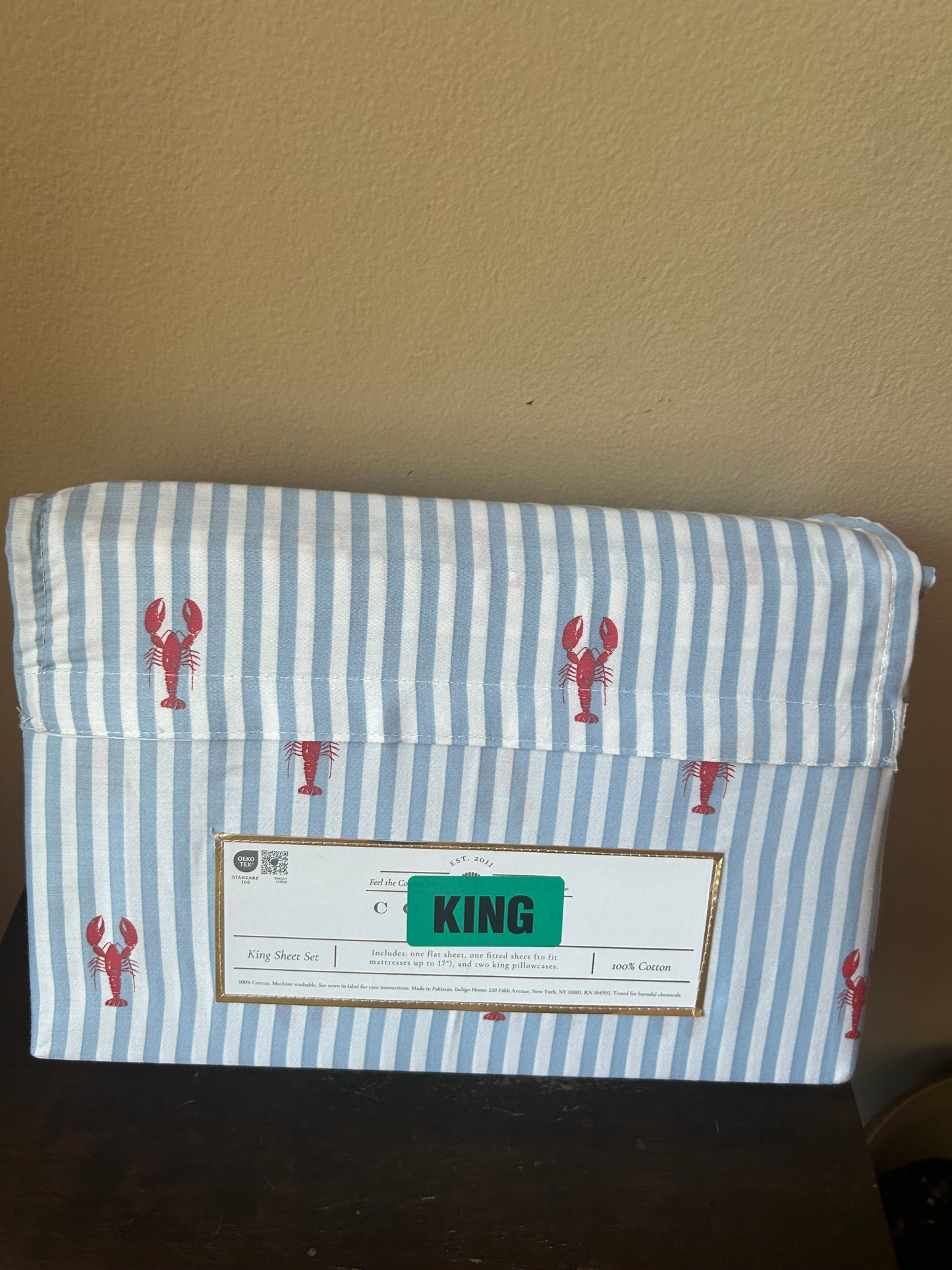 Coastal Collection King Cotton Sheet Set New Lobster Striped