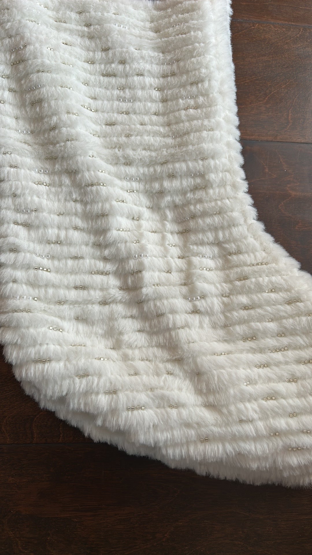 Tahari Set Of 2 Faux Fur Stockings Beaded White New Christmas Decor