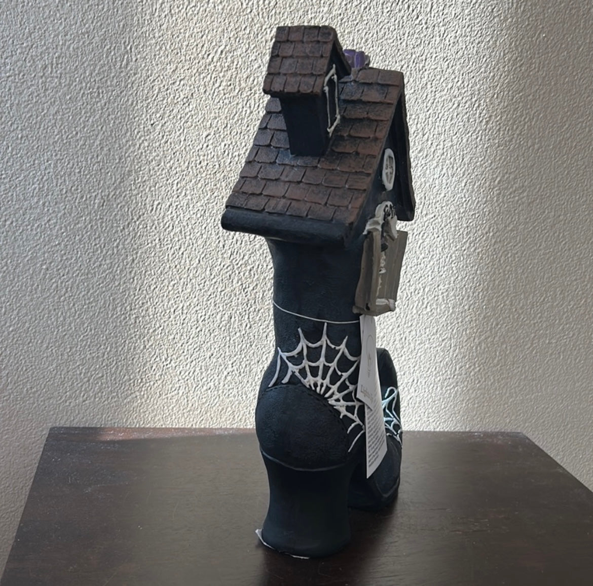 New Halloween Witch Boot House Light Up Skeleton Figurine Statue Tabletop 12"￼