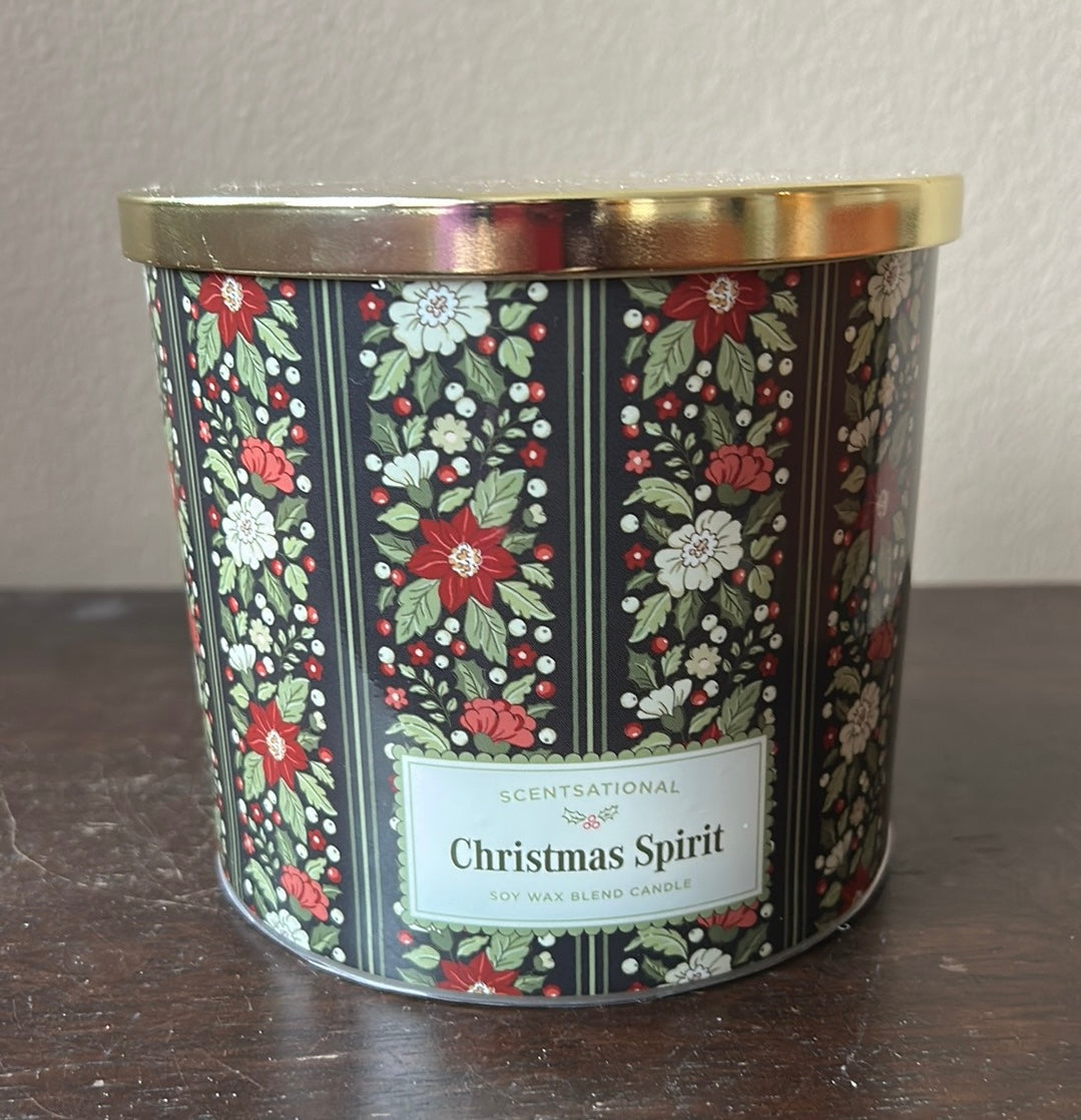 Scentsational Christmas Spirit Candle Glass Jar 26oz Soy Wax Poinsettia Jar