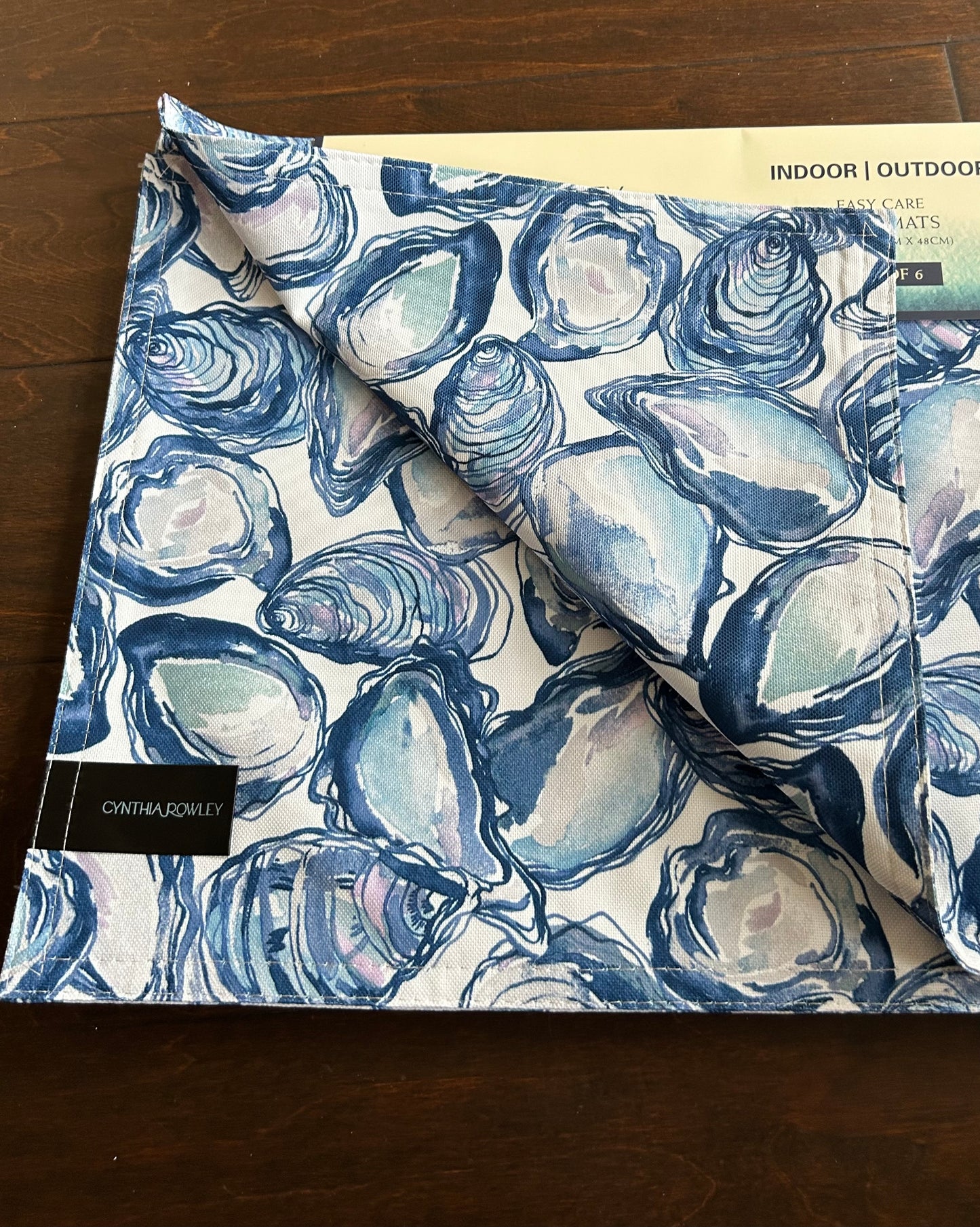 Cynthia Rowley  Set Of 6 Placemats New Oyster Shells Blue