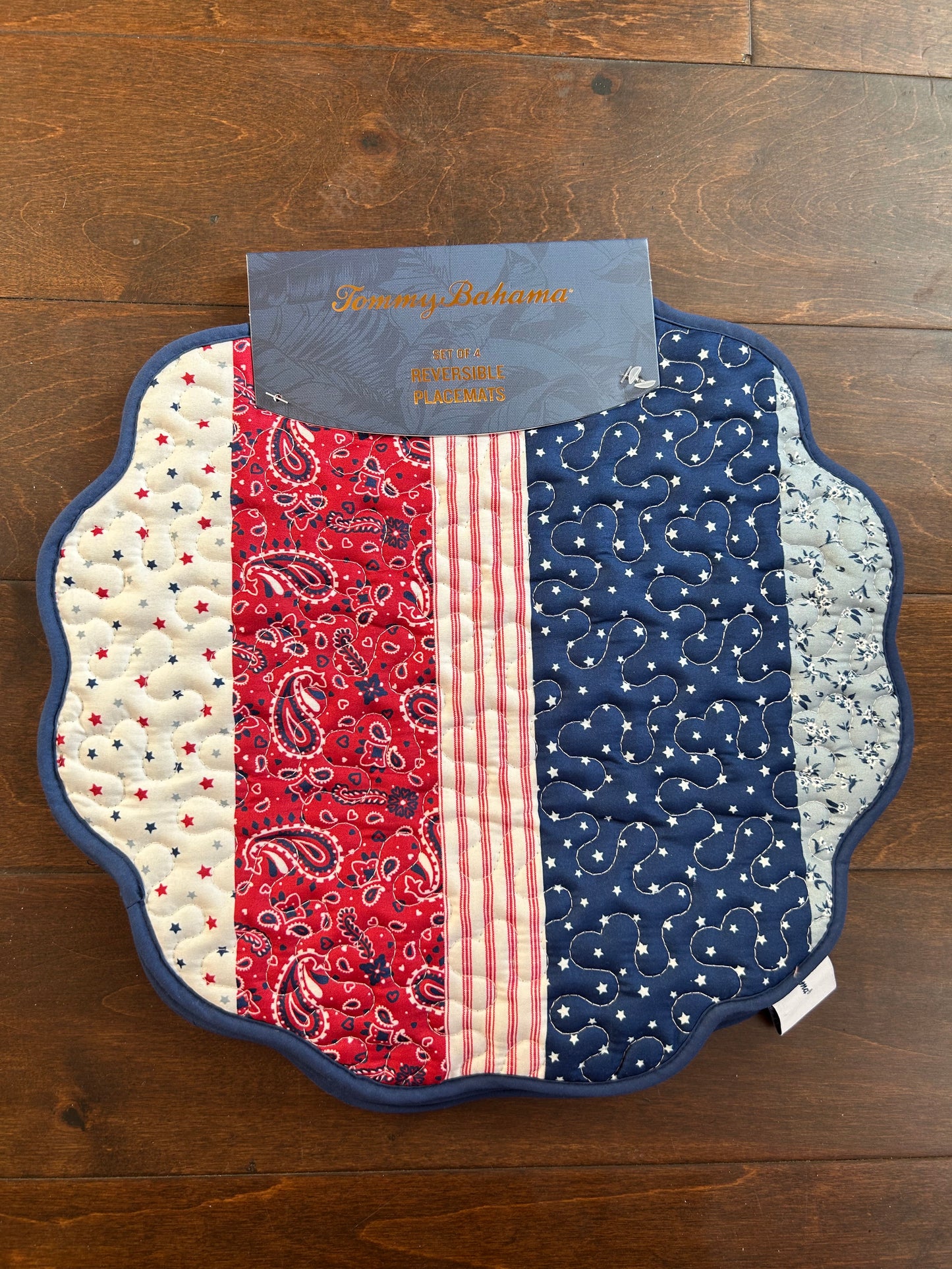Tommy Bahama 4 Red White Blue Stars Stripes Placemats Quilted Americana 4th July