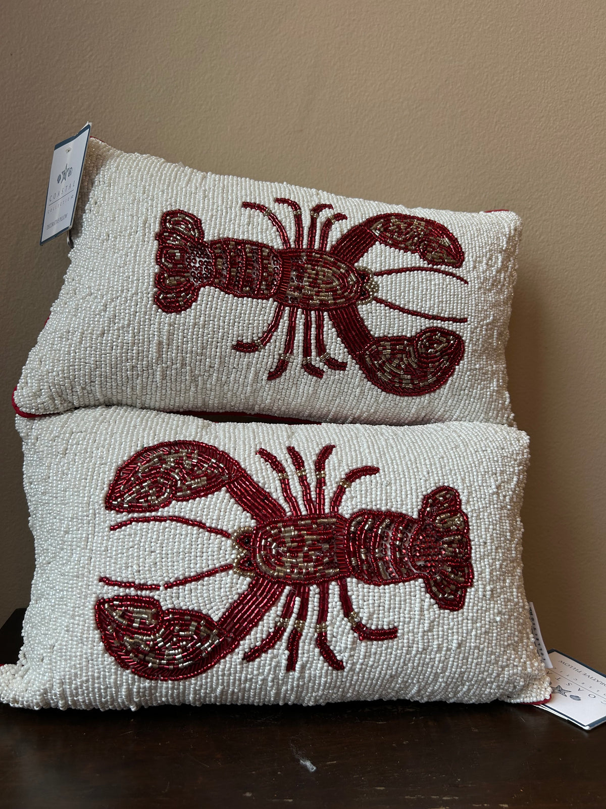 New Beaded Lobster Pillows Coastal Nautical Set Of 2