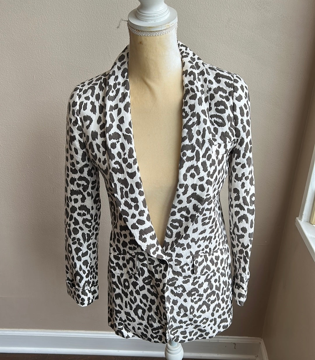 J Crew Leopard Animal Print Linen Blend Blazer Size 00 New ST2925