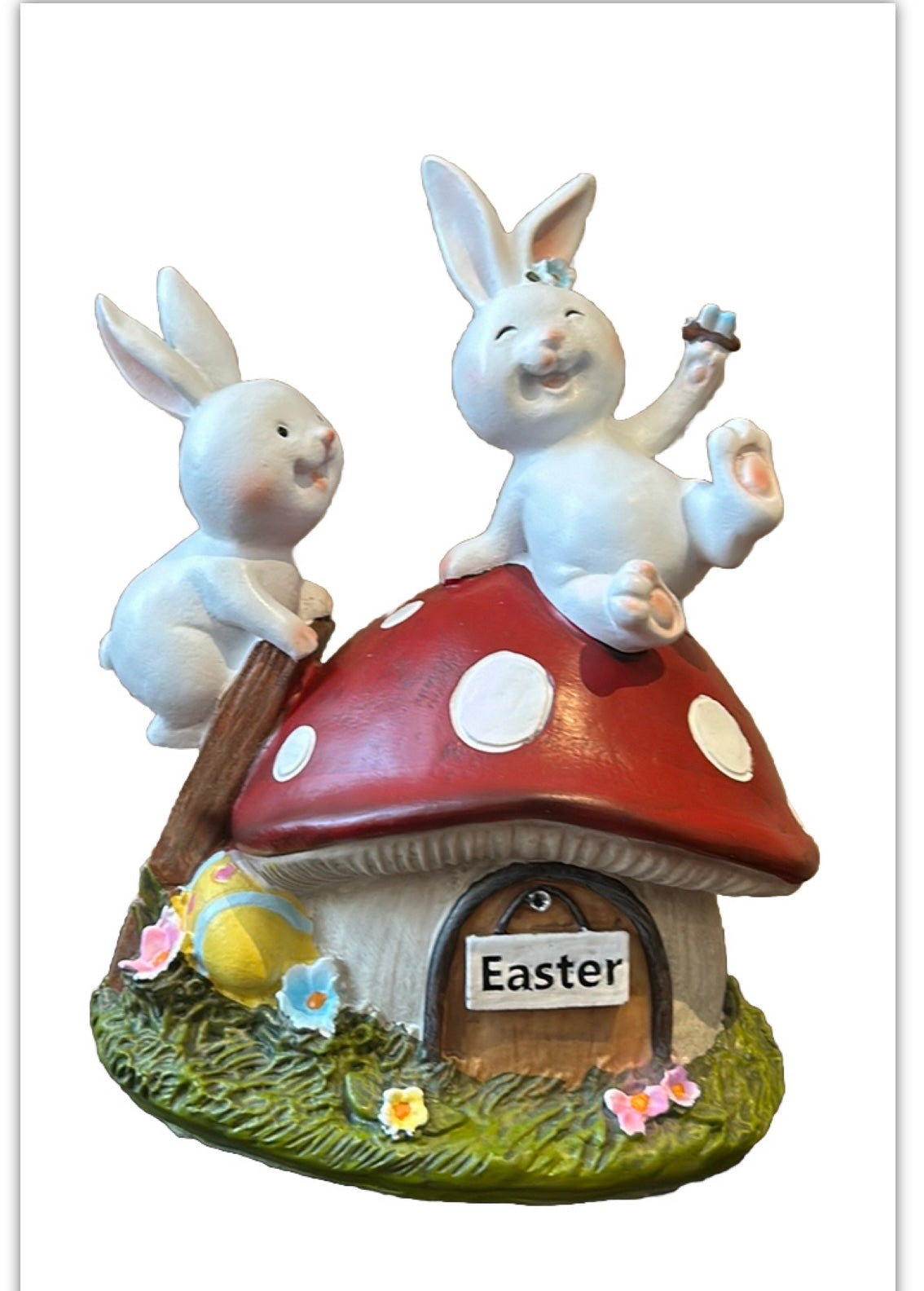 Cute Easter Figurine With Bunny And Mushroom House