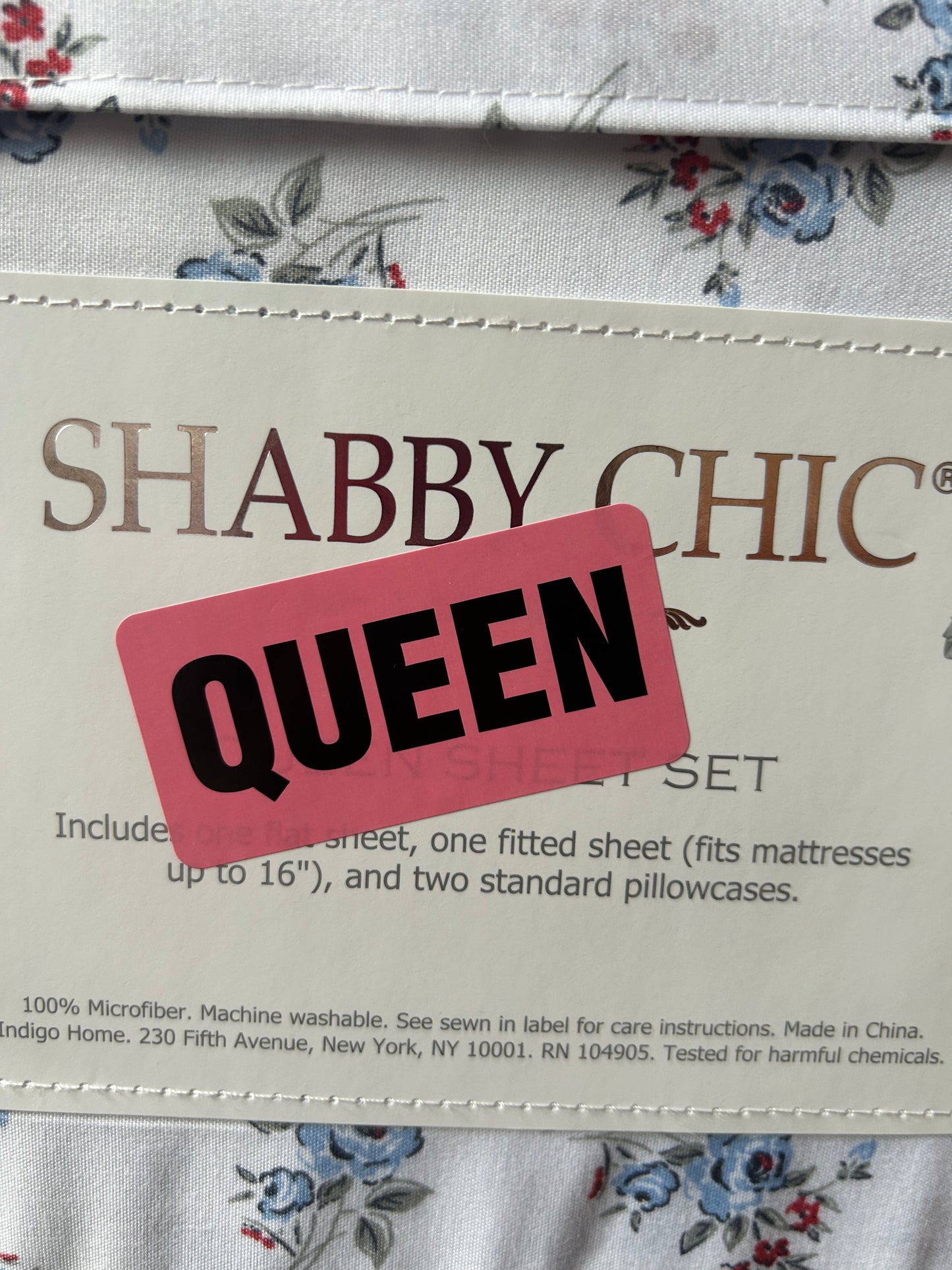 Shabby Chic Queen Sheet Set Floral Americana Microfiber New 4 Pc