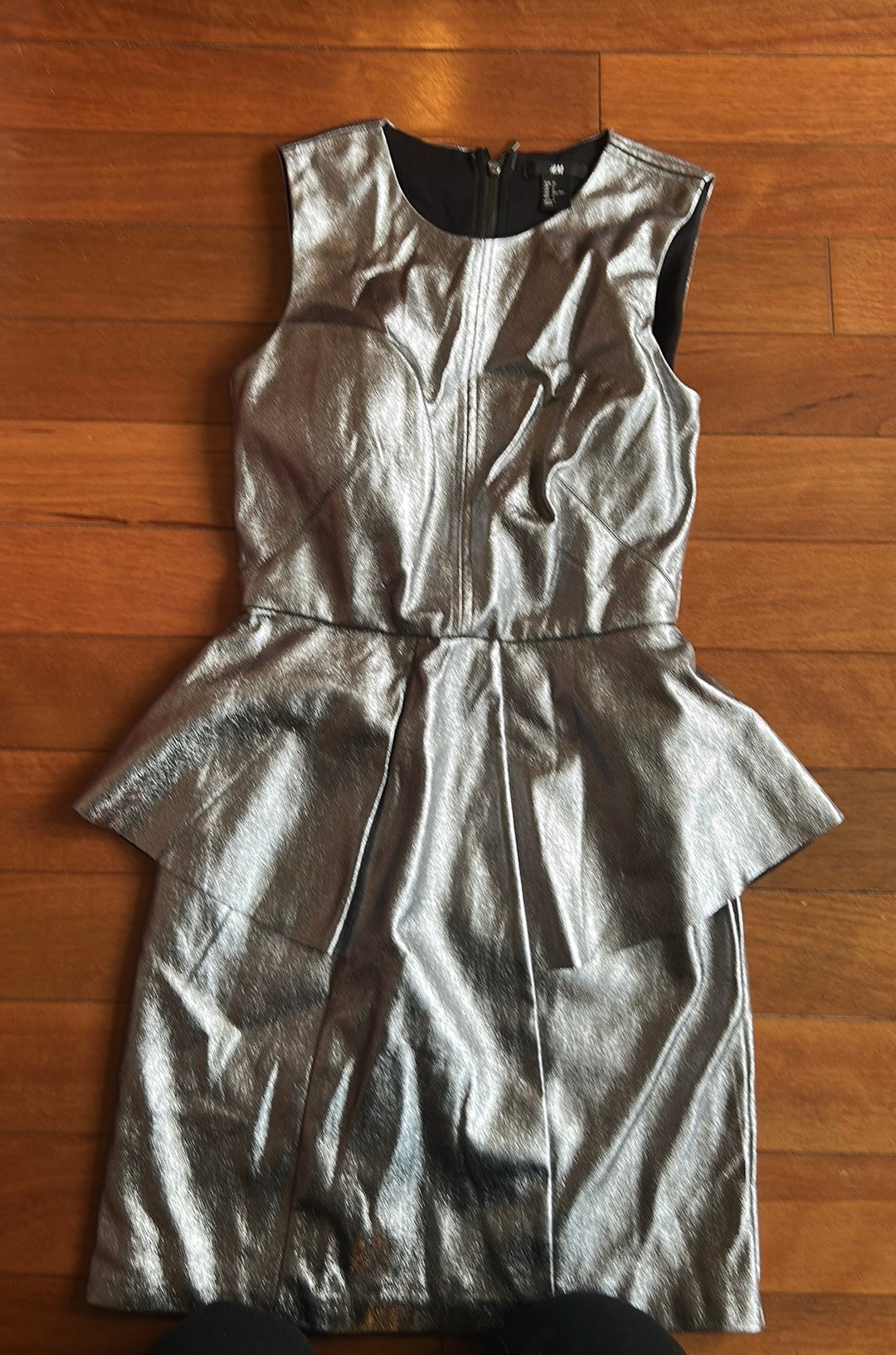 H & M Womens Metallic Silver Dress New Sz 2 Faux Leather ST2225