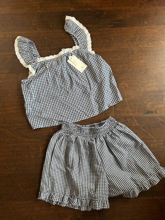 New Caroline Constas Womens Blue White Pajama Set Plaid Cotton Sz S