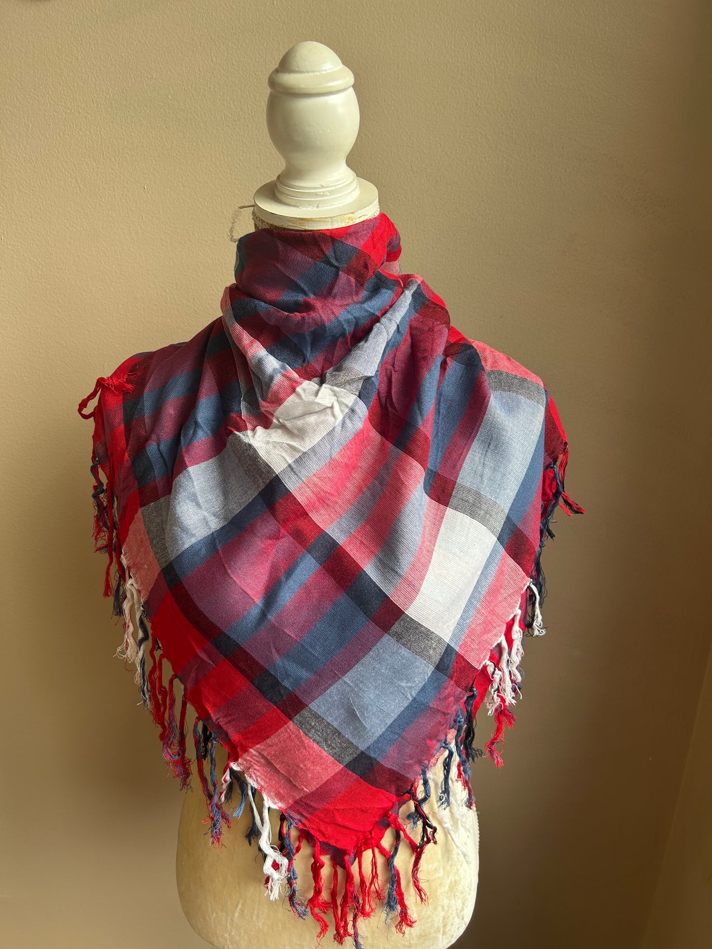 New Womens Scarf Blue Red White Plaid 5000-3102