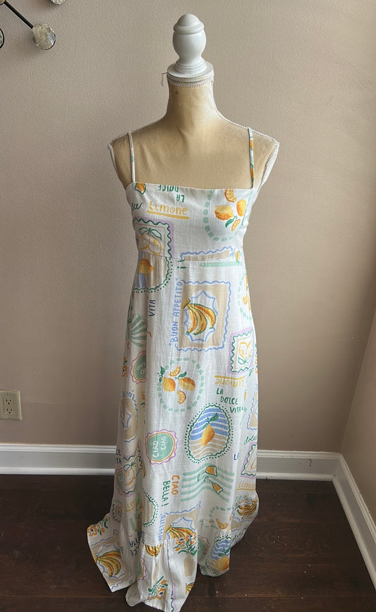 Label Of Love Womens Italian Theme Dress Linen Blend Sz M Fruits Dolce Vita New