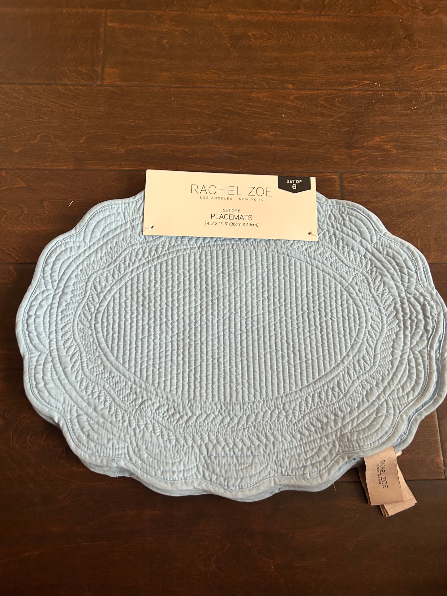Rachel Zoe Set Of 6 Scalloped Edged  Quilted Placemats New Blue Oval Easter
