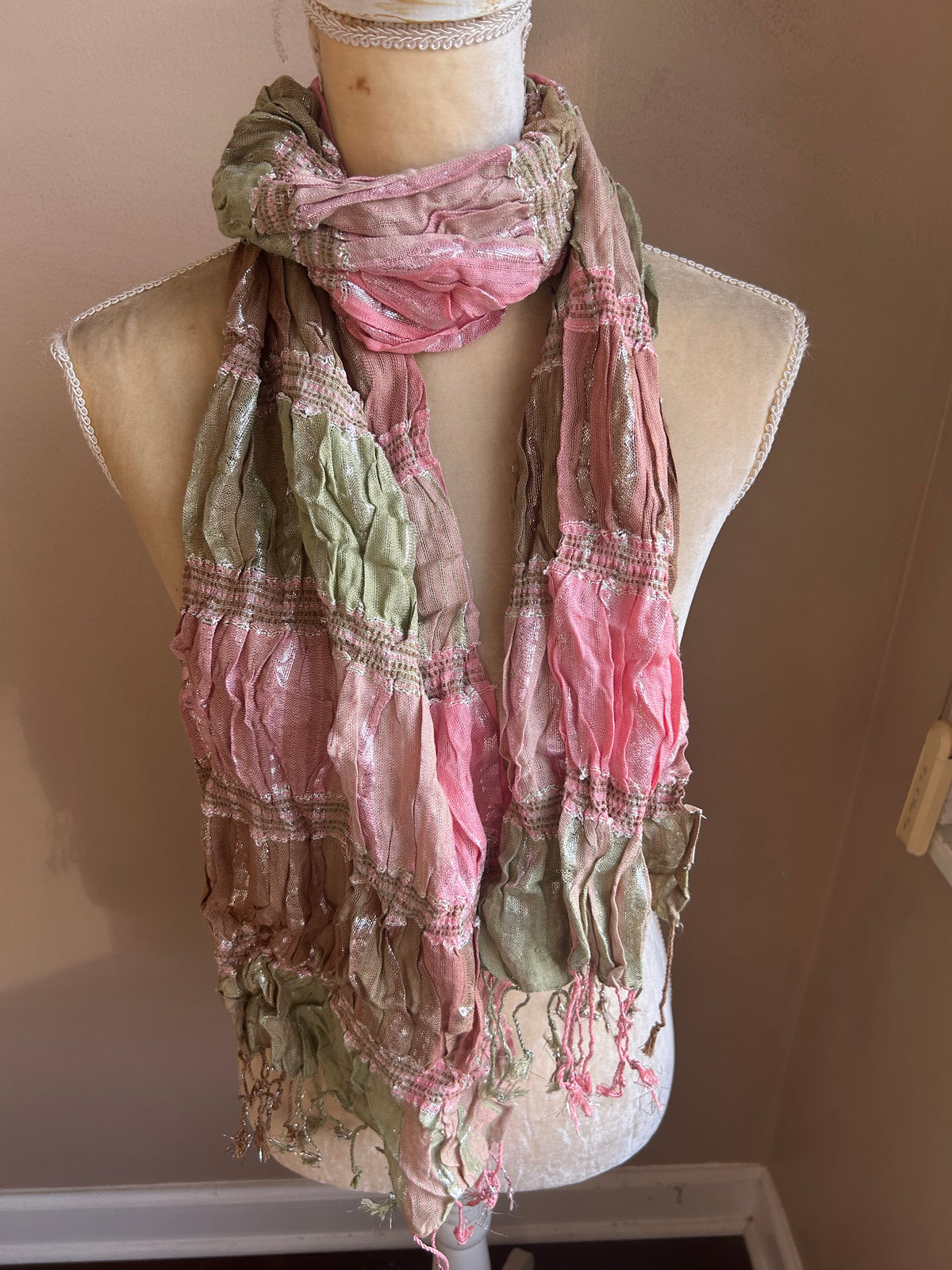 BDG Women’s Scarf New Multicolor  Lace Accents Fringed 5001-3100