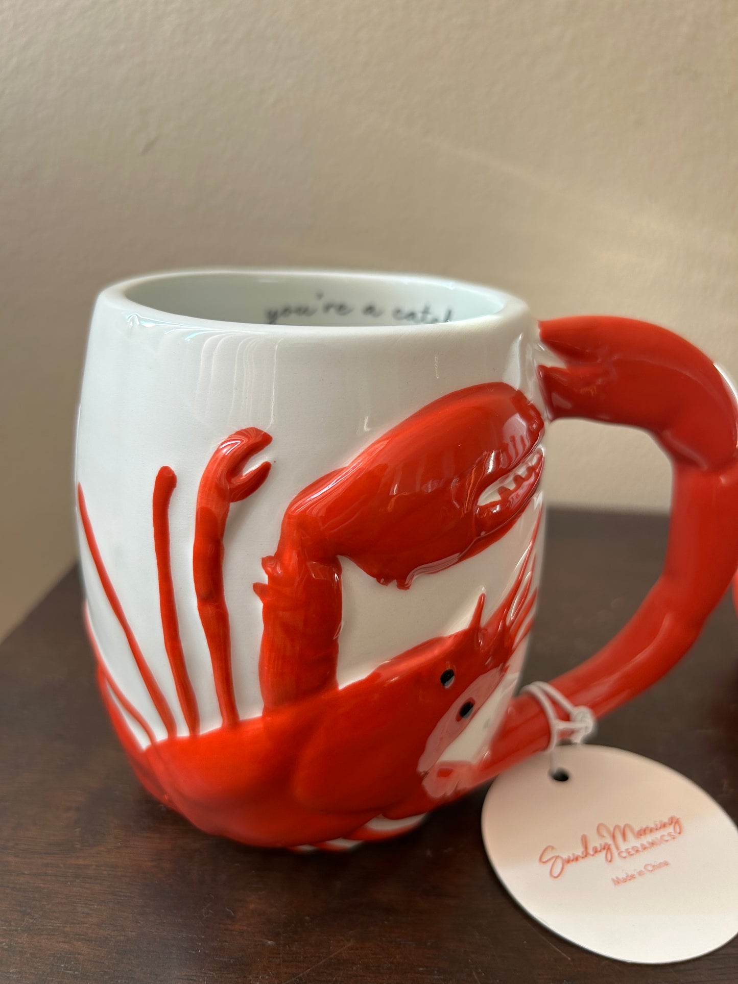 New Sunday Mornings 2 Coffee Mugs Red Lobster”you’re A Catch” Hand Painted