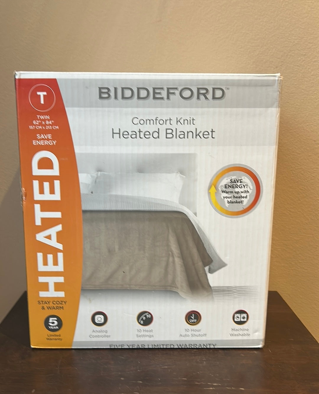 Biddeford Electric Blanket Comfort Knit  New Analog Control Tan Twin 62”x84”