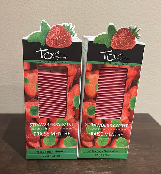 2 Touch Organic Strawberry Mint Green Tea Bags, 40 Bags Each 2.5 oz Exp 2026