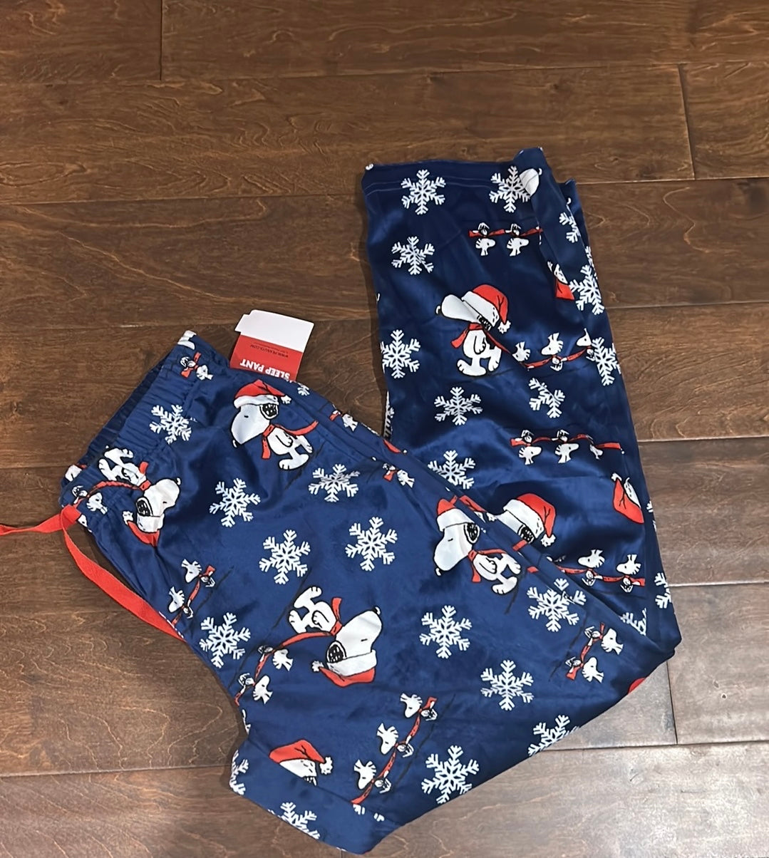 Snoopy Men’s Pajama Pants Christmas Snowflakes NewBlue