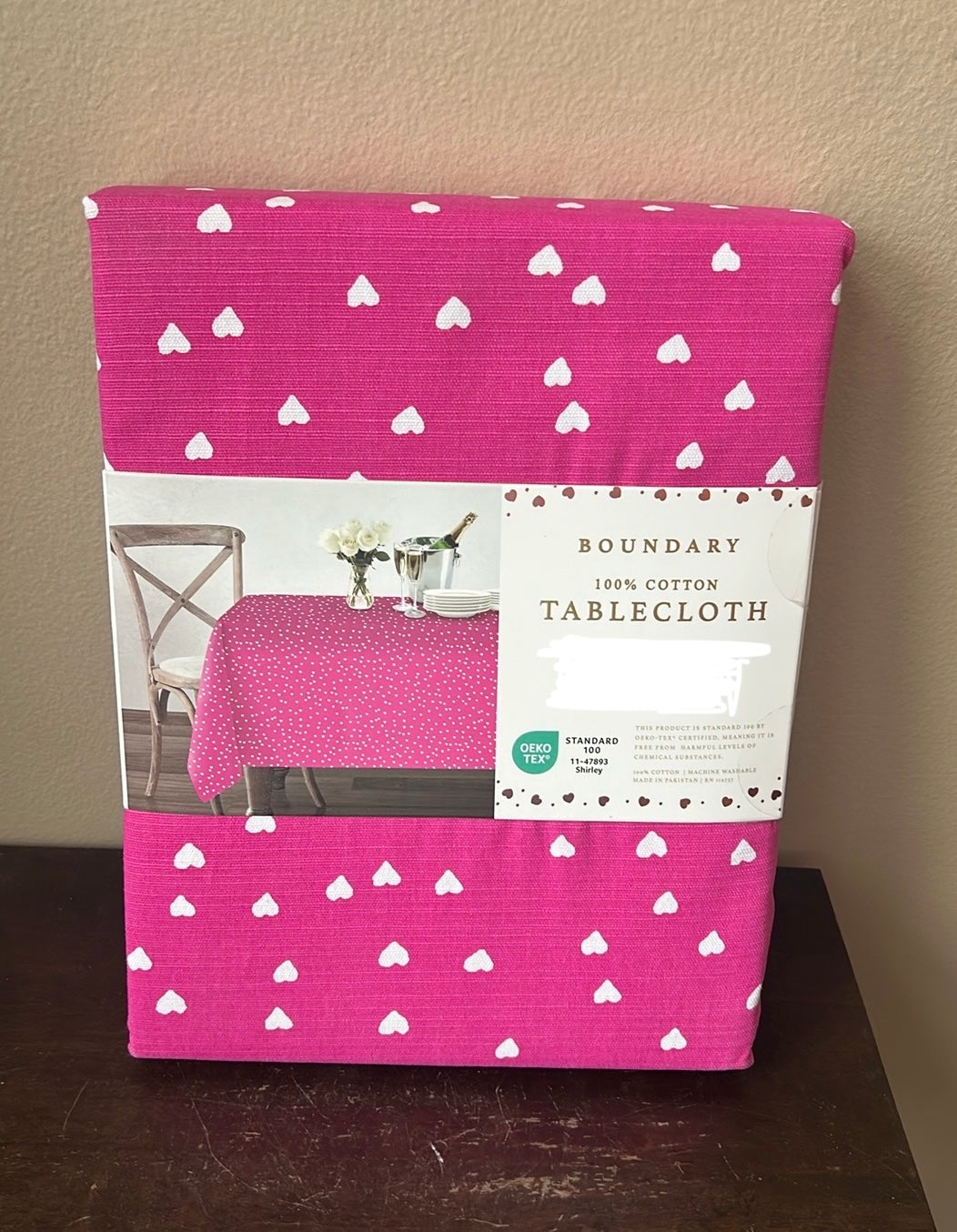 Envogue Tablecloth Valentines Day Hearts Pink White New Cotton