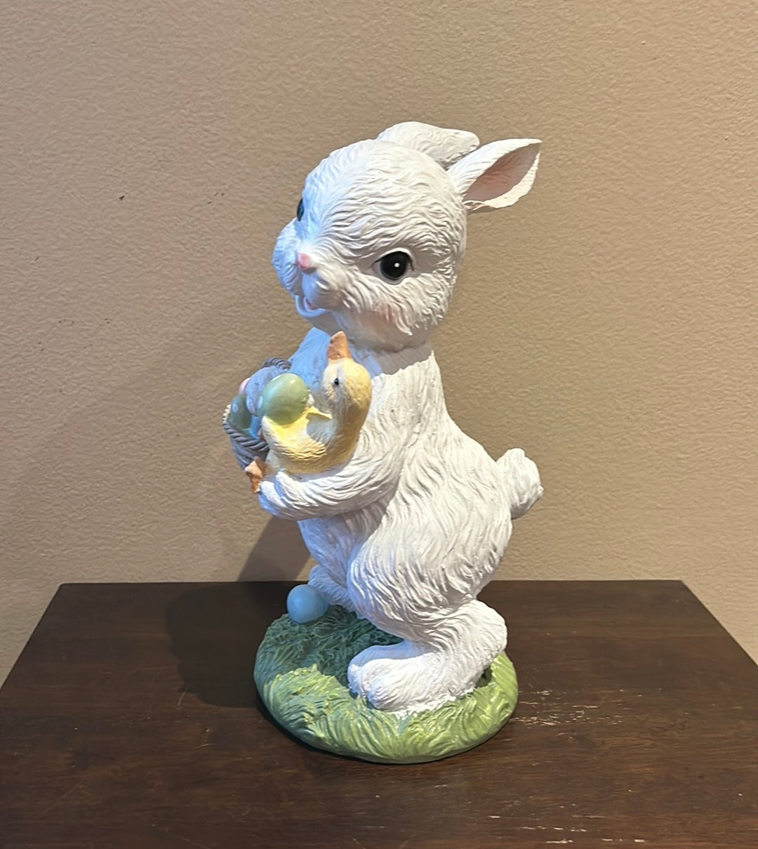 Cute Easter Bunny Rabbit Holding Duck & Easter Egg Basket New