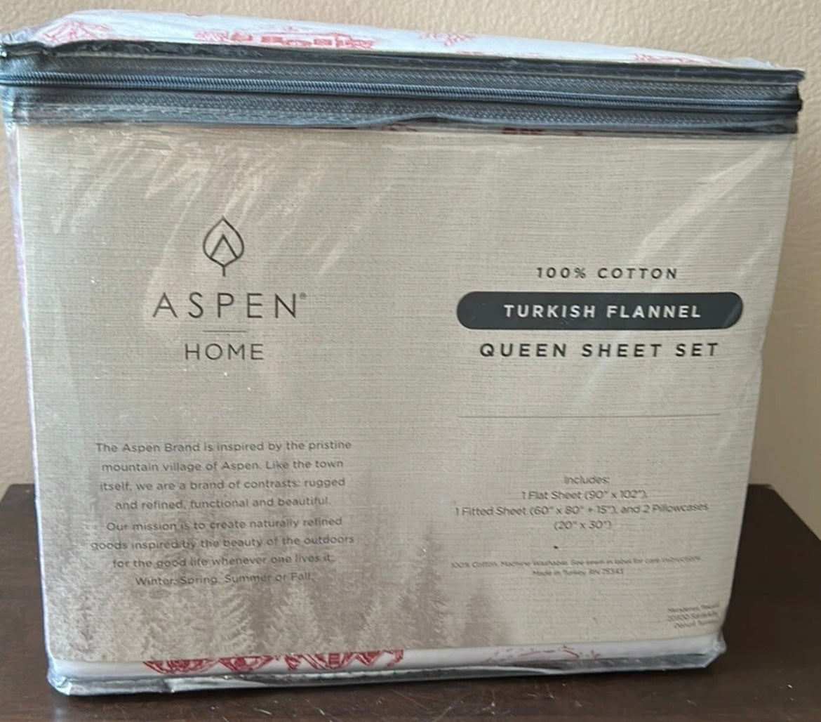 Aspen Home Queen Sheet set Christmas Trees Houses New Cotton Flannel Etoile