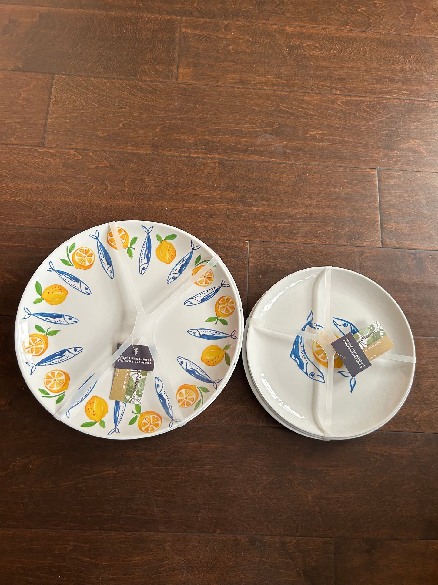 Tommy Bahama 8 Pc Dinnerware Set New Mediterranean Melamine Lemons Fish