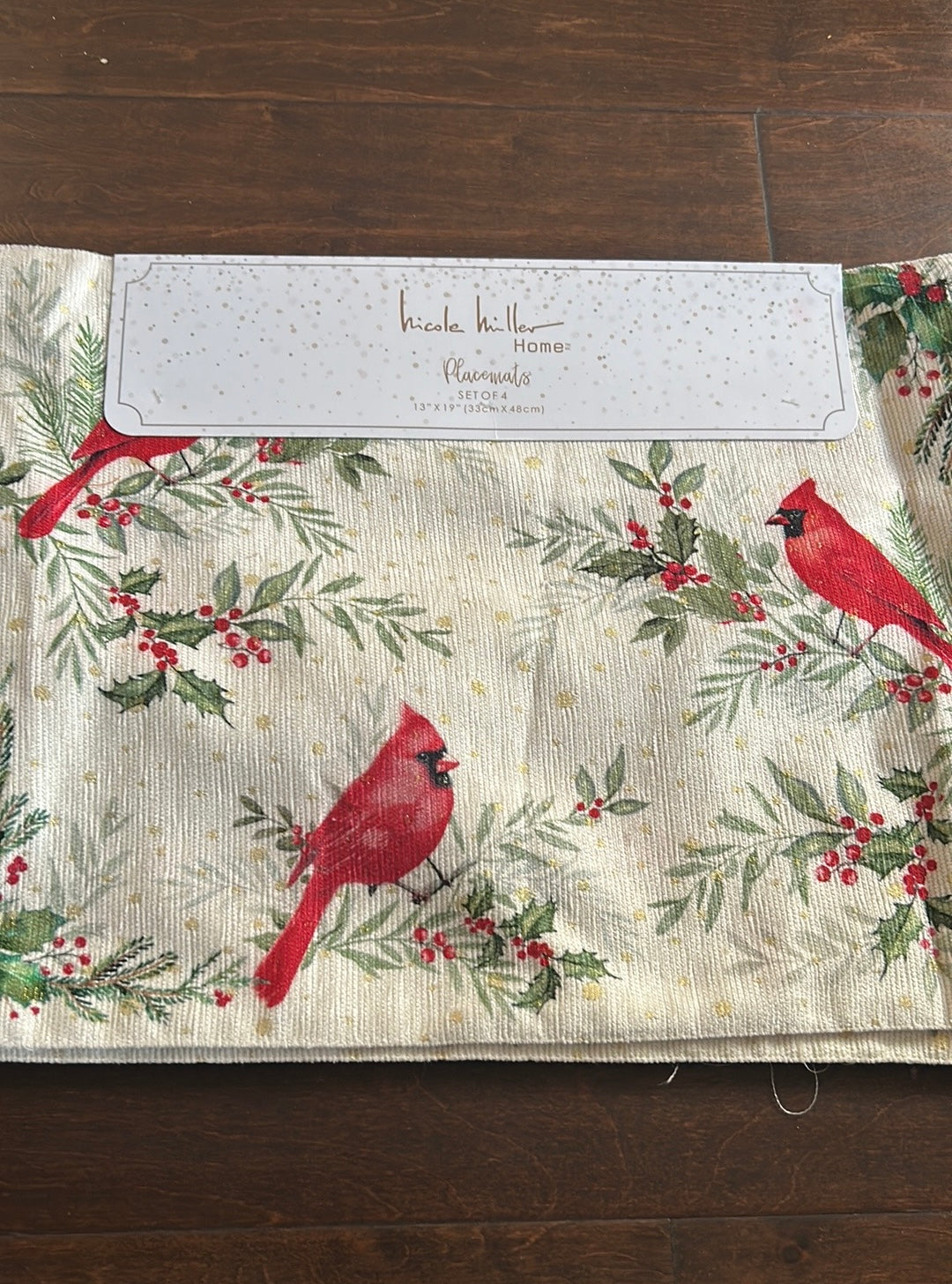 4 Nicole Miller Home Christmas Placemats Poinsettia Holly Berry New