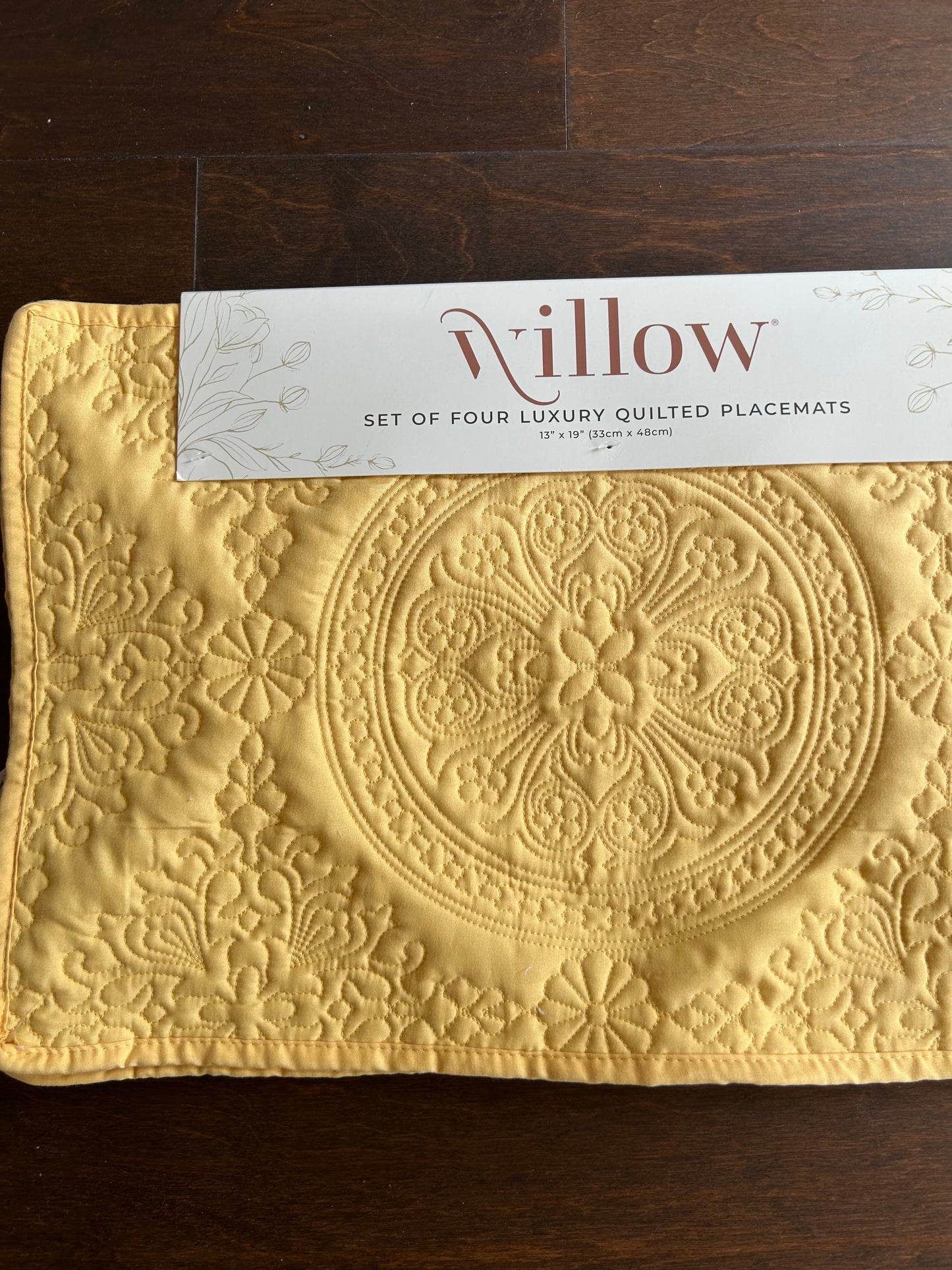Willow Set Of 4 Floral Design Quilted Placemats New Yellow