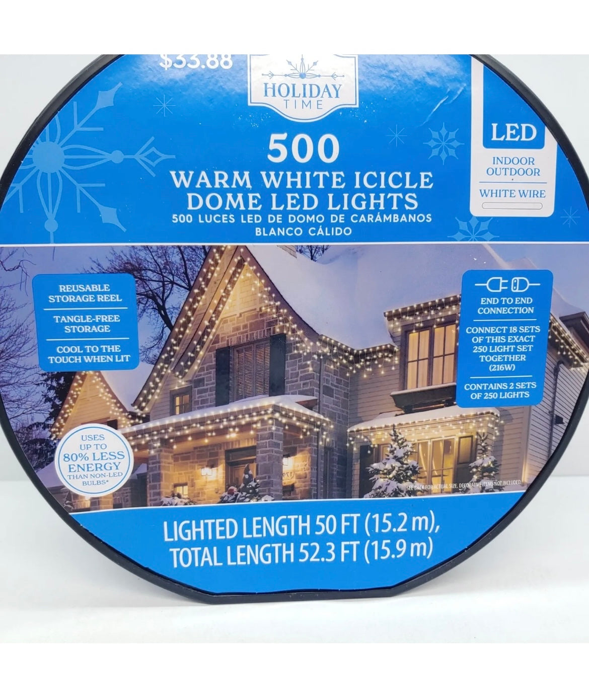 Holiday Time - 500 LED Warm White Icicle Dome Lights White Wire 52.3 Ft Roll