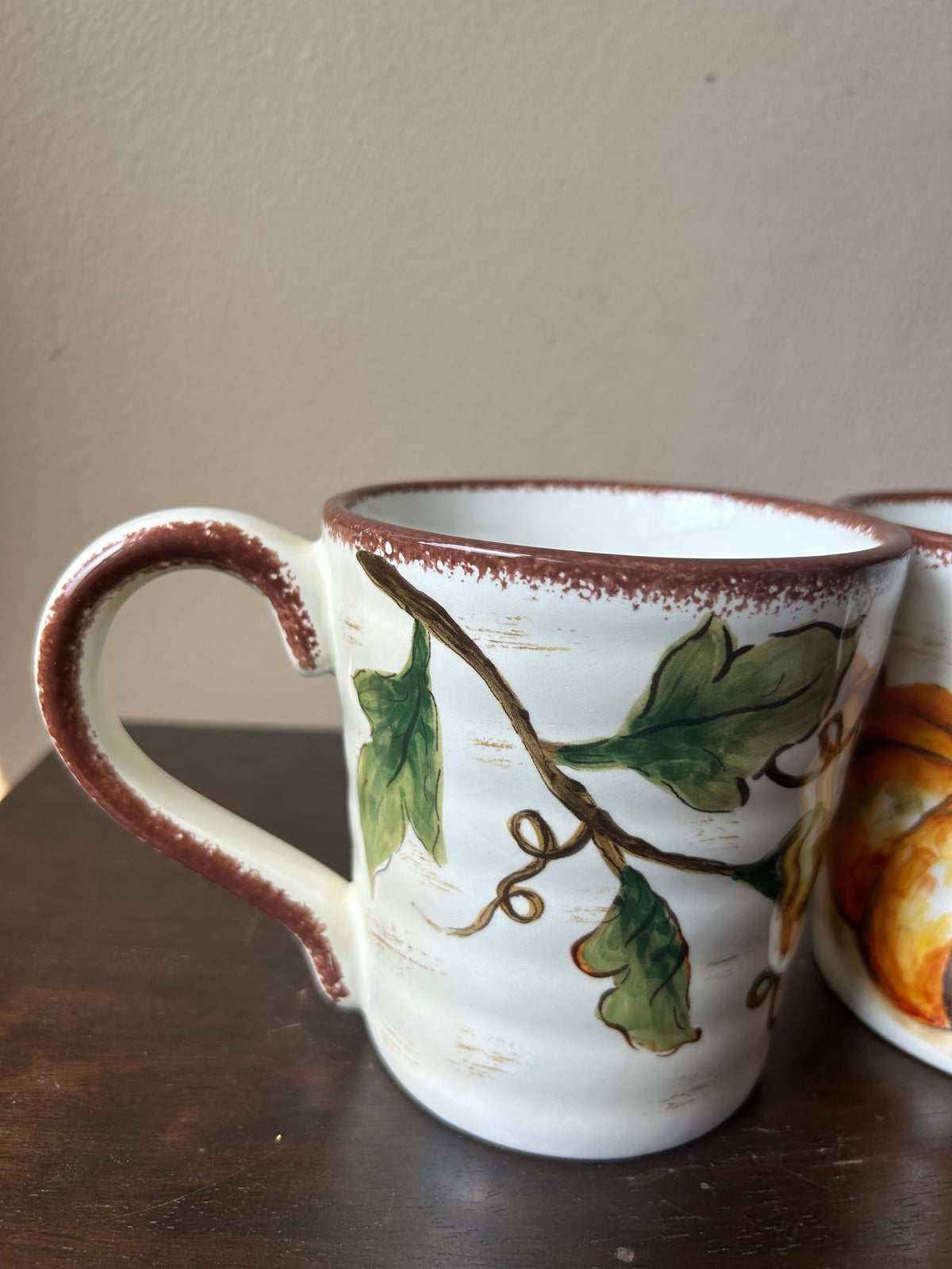Set Of 4 Pumpkin Fall Coffee Mugs Cups New Thanksgiving Leaves Ceramic