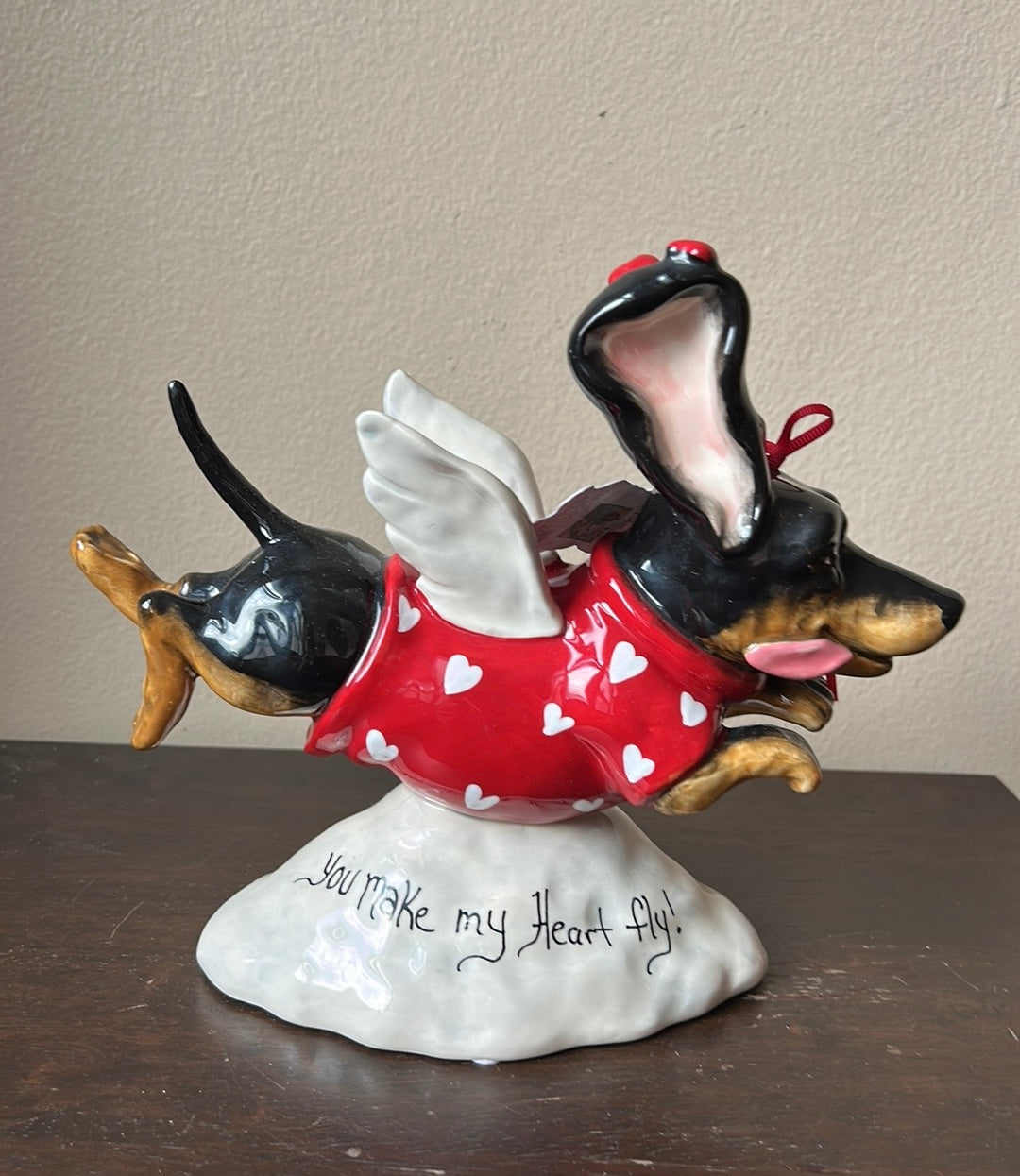 Blue Sky Clayworks Valentine’s  Dachshund YOU MAKE MY HEART FLY 10” Figurine NEW