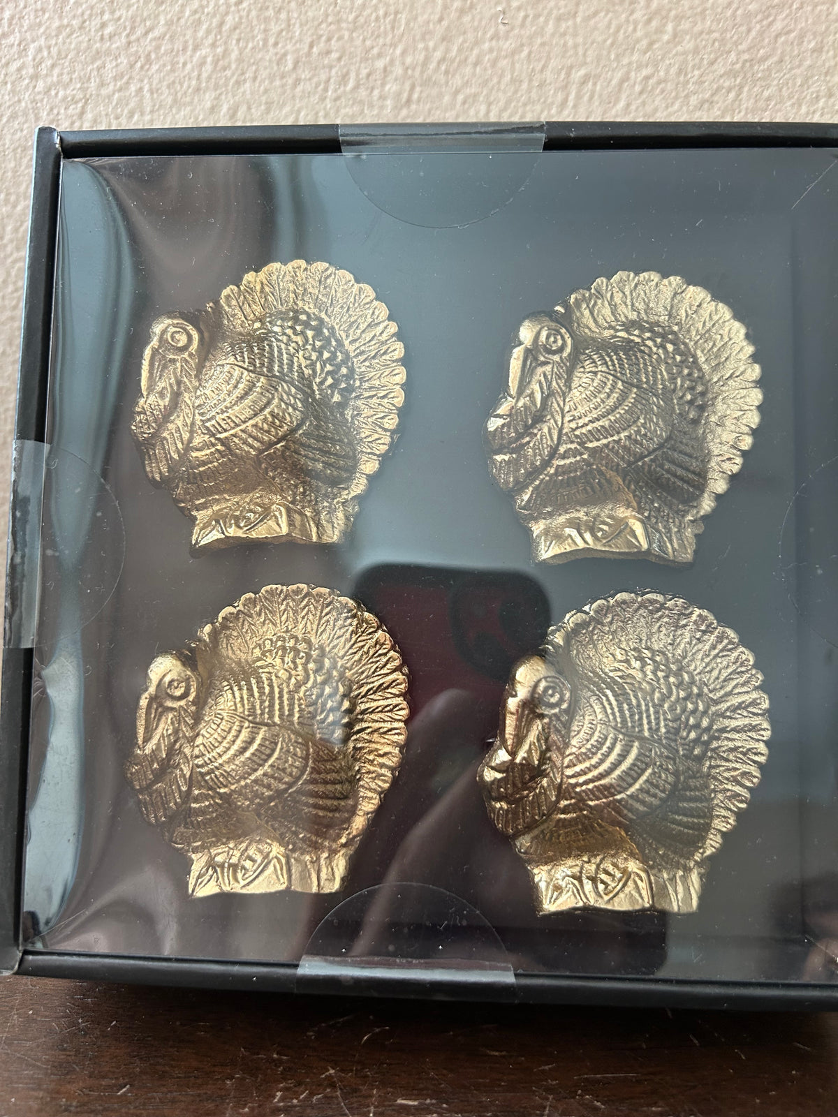 Tahari napkin rings Fall Thanksgiving Turkey Gold set of 4 New