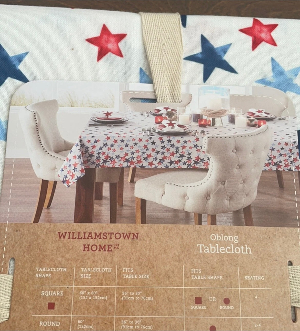 Nautica Tablecloth Americana Red White Blue Stars 4th of July 60”x 84”