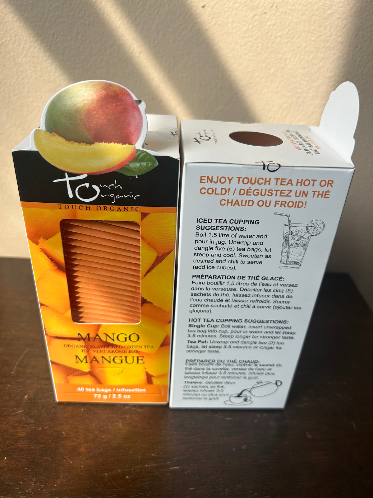 2 Touch Organic Mango Green Tea Bags, 40 Bags Each 2.5 oz Exp 09/28