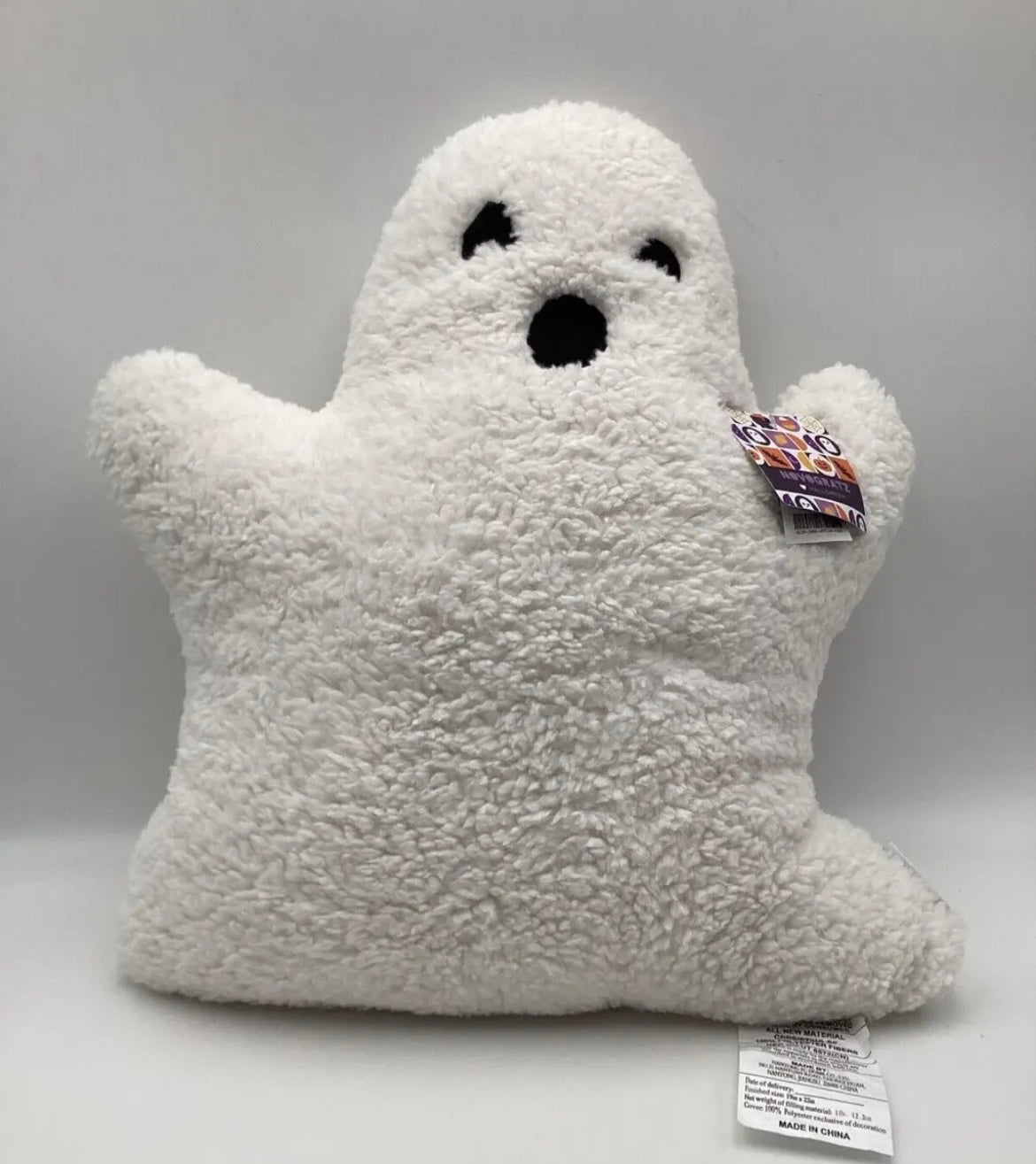 NEW NOVOGRATZ HALLOWEEN GHOST SHAPED WHITE SHERPA PLUSH PILLOW 19 X 22