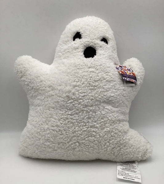 NEW NOVOGRATZ HALLOWEEN GHOST SHAPED WHITE SHERPA PLUSH PILLOW 19 X 22