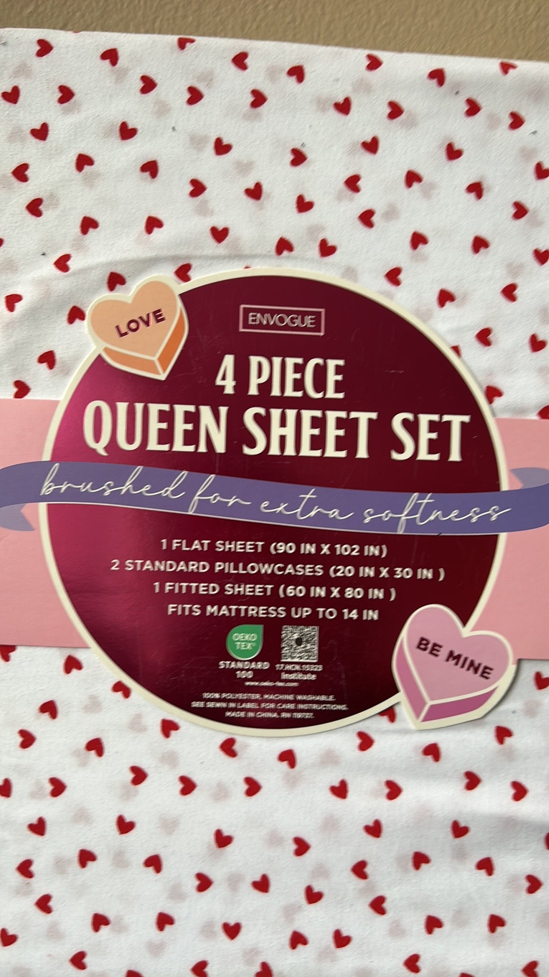 Envogue Sheet Set 4 Pc New Valentines Day Red Hearts Love
