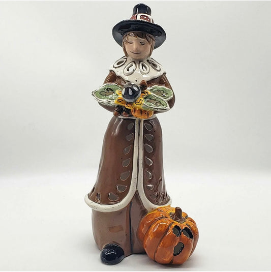 Blue Sky Clayworks Handmade Pilgrim Thanksgiving Pumpkin Candle Tealight Holder