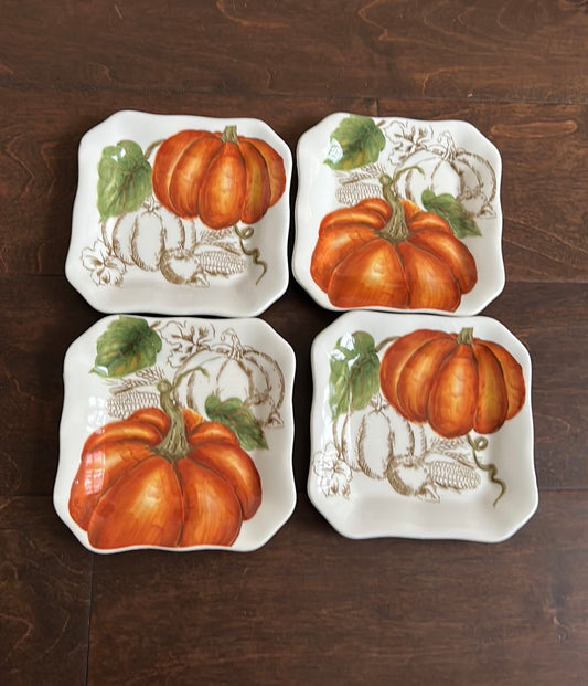 MAXCERA Set 4 Pumpkin GIVE THANKS Thanksgiving Dessert Appetizer Plates