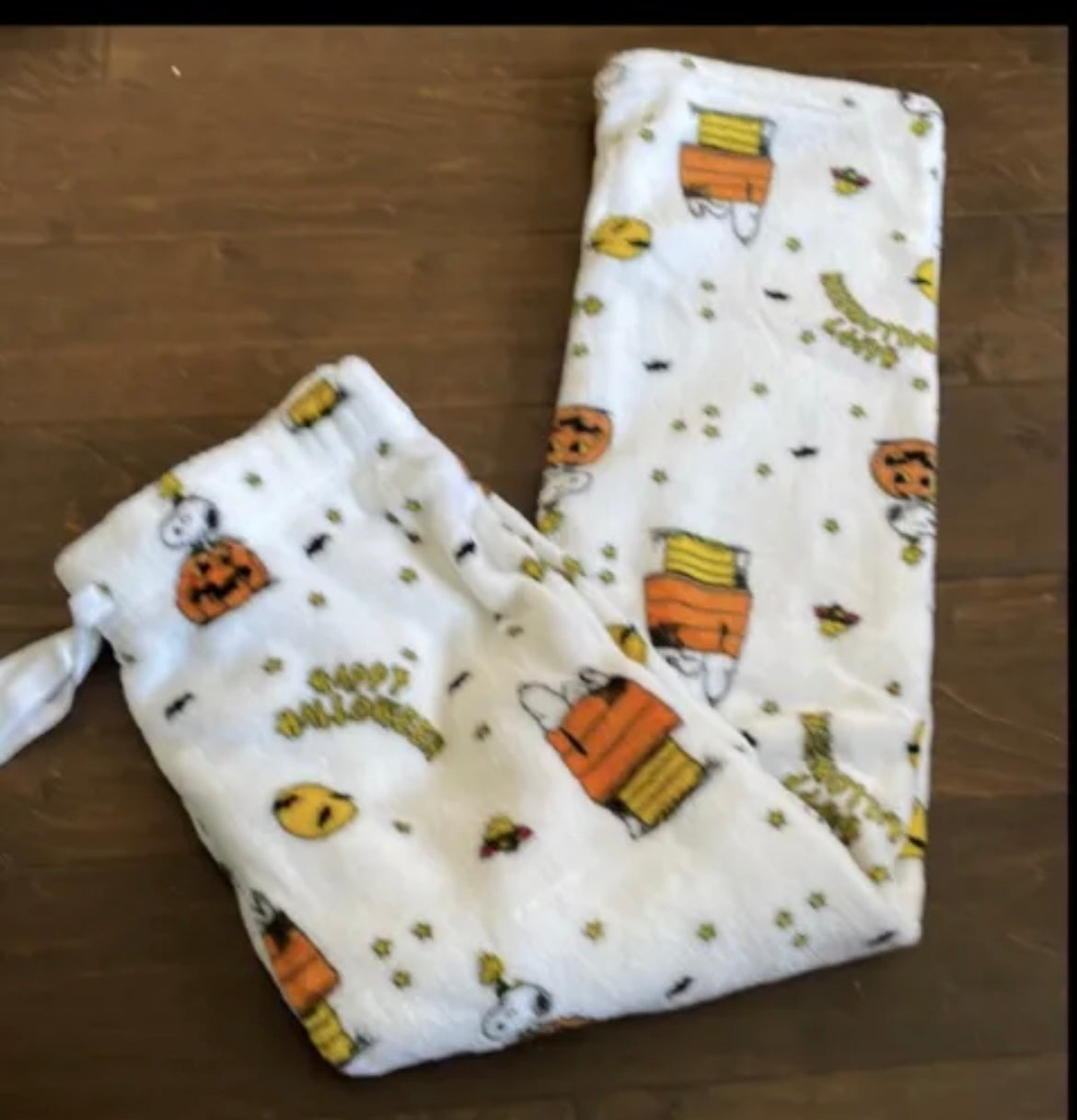 Peanuts womens Halloween Snoopy Pumpkin  Print Plush Pajama Pants New Sz L