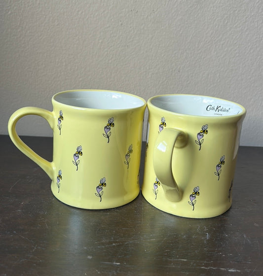 Cath Kidston Set Of 2 Coffee Tea Mugs Yellow Bumblebee Floral Spring New
