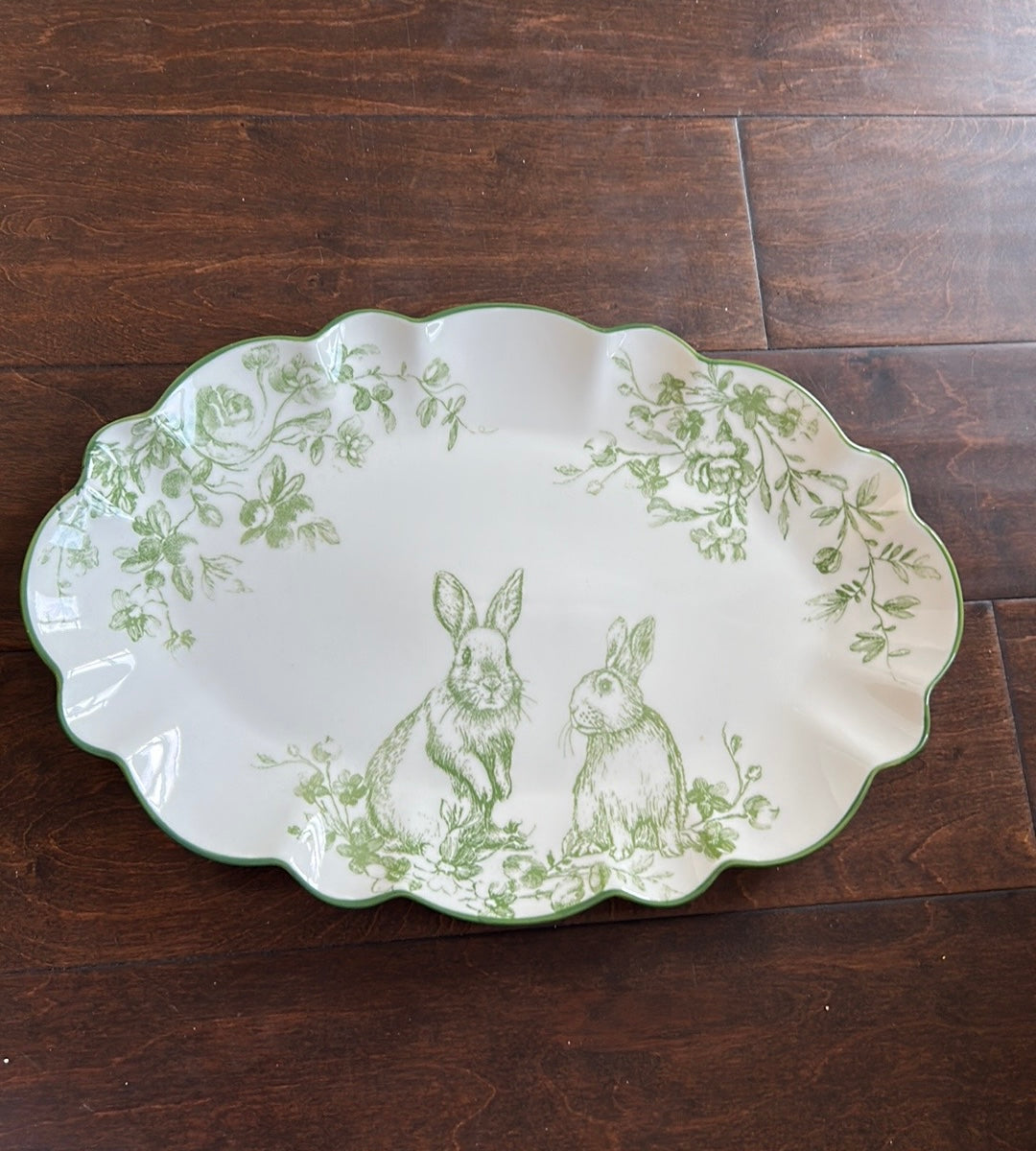 Potters Studio Easter Serving Tray Platter Bunny New Green Floral 15”x10 3/4”