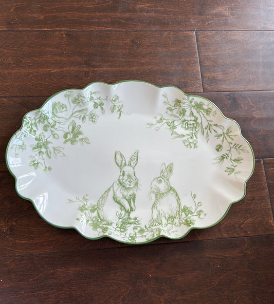 Potters Studio Easter Serving Tray Platter Bunny New Green Floral 15”x10 3/4”
