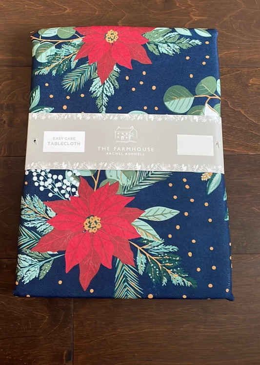 The Farmhouse Rachel Ashwell Christmas Poinsettia Tablecloth Oblong Red