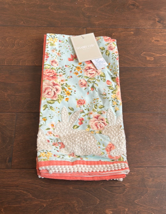 Shabby Chic Set Of 3 Kitchen Towels Spring Easter Bunny Embroidered Floral