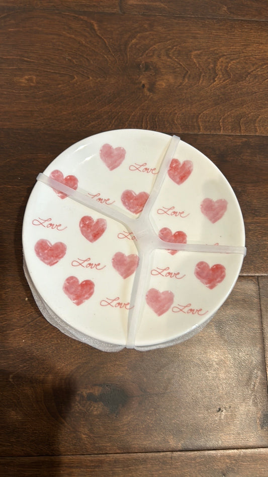 Set of 4 Maxcera 6" Appetizer Dessert Plates Pink Hearts Love Design Ceramic