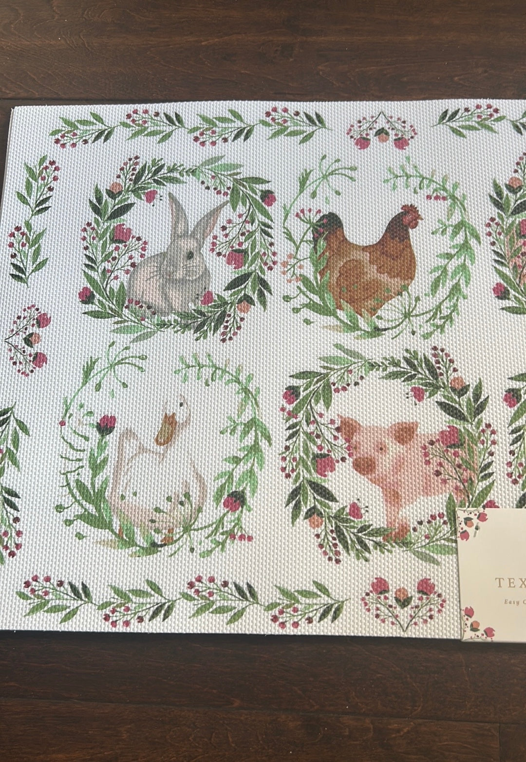 Envogue Set Of 8 Vinyl Placemats New Farmhouse Easter Bunny Pig Duck Hen