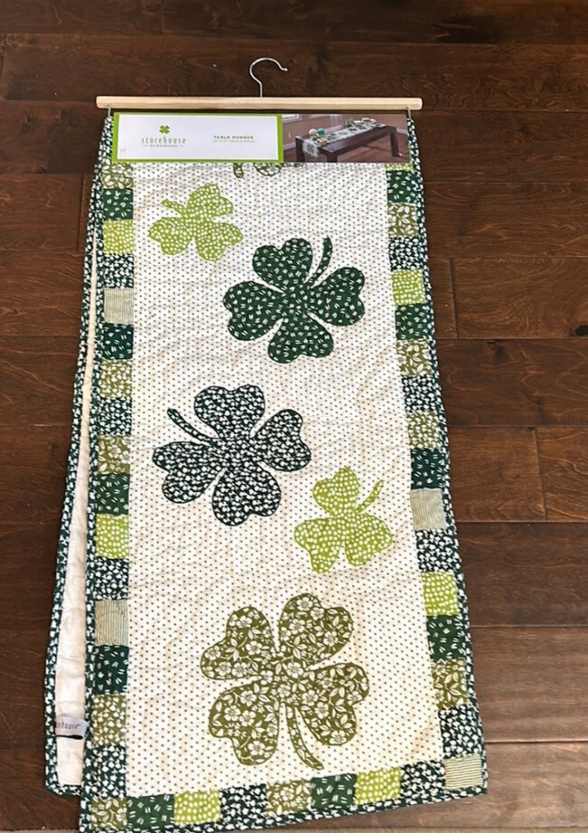 Storehouse St Patrick’s Day Quilted Clover Print Reversible table Runner 16”X72”
